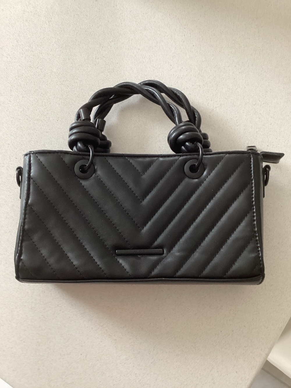 ALDO Black Quilted Chevron Satchel Handbag Braided Top Handle Shoulder Bag